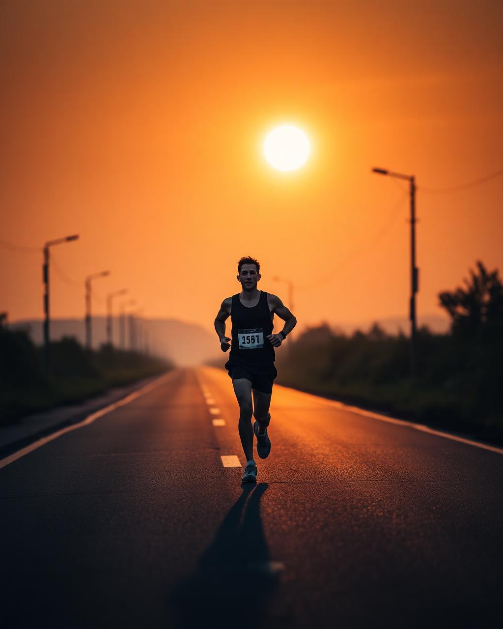 Distance runner on an open road at dawn